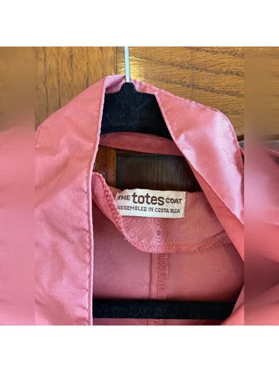 Vintage 1980s Totes Coat Pink Nylon Ruffle Trench Raincoat - Packable Unlined Si - Picture 8 of 12